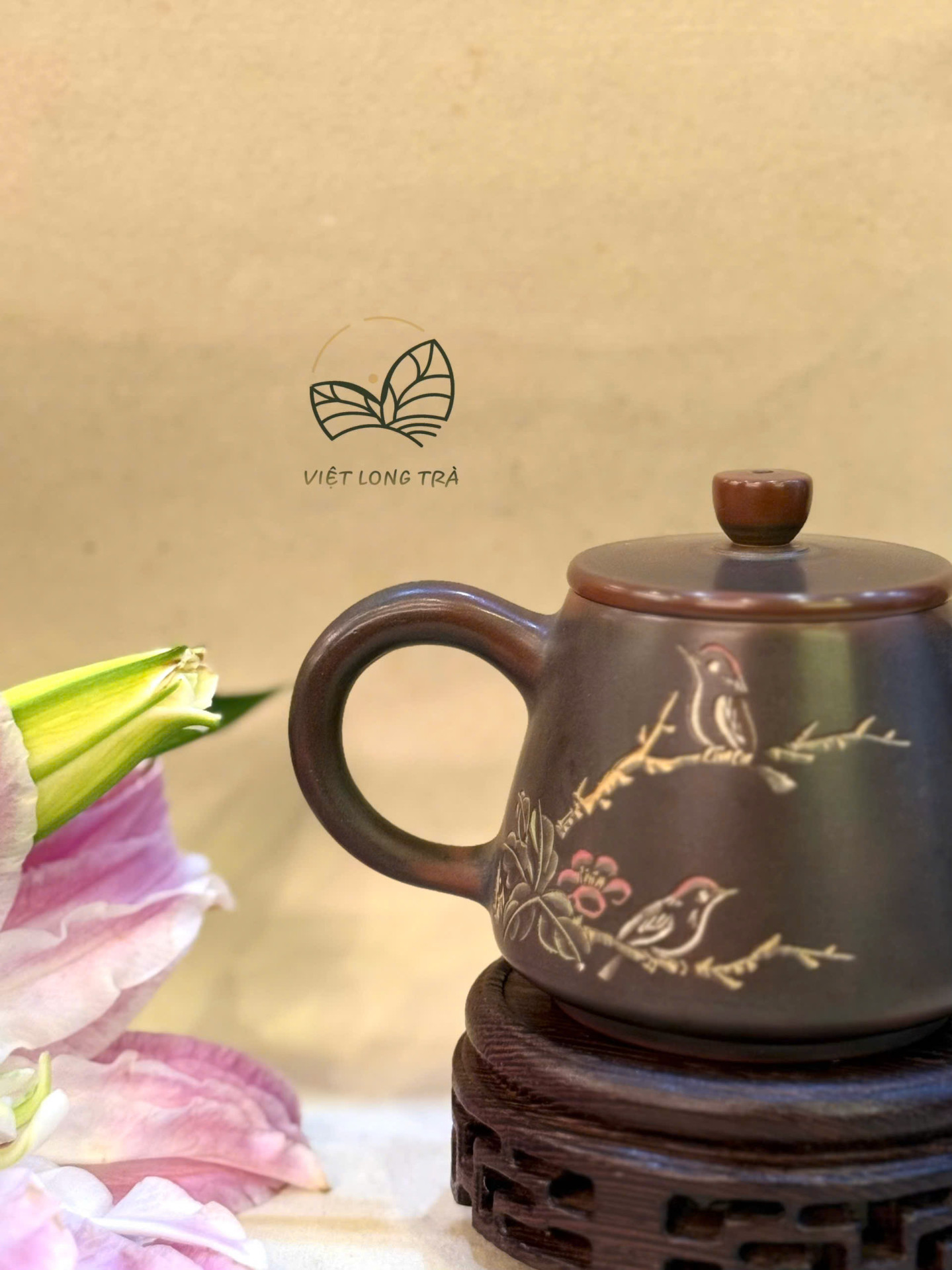 TALL SHIPIAO TEAPOT WITH BIRD-AND-FLOWER PAINTING - NIXING CERAMIC - 110ML - HANDMADE TEAPOT