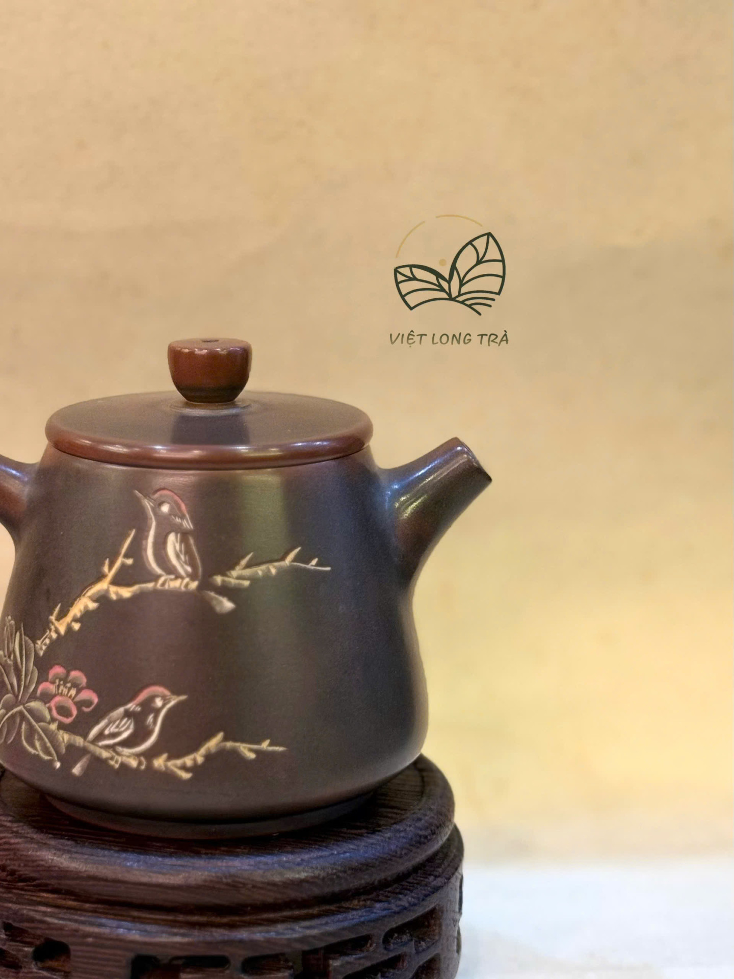 TALL SHIPIAO TEAPOT WITH BIRD-AND-FLOWER PAINTING - NIXING CERAMIC - 110ML - HANDMADE TEAPOT