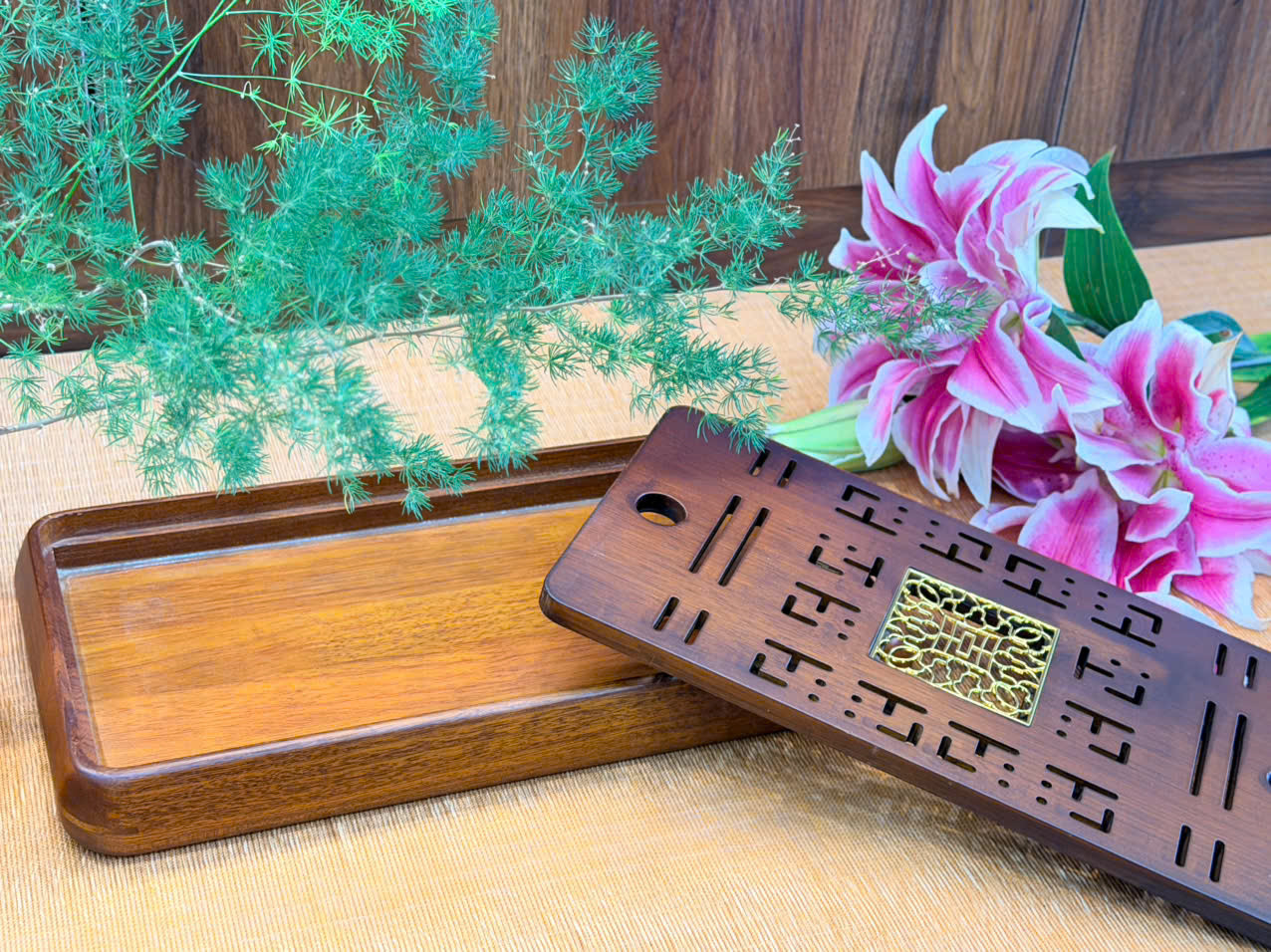KHAY TRÀ GỖ TRE CÓ BỆ THOÁT NƯỚC - KÍCH THƯỚC 37X20X4CM - KHAY TRÀ ĐẸP