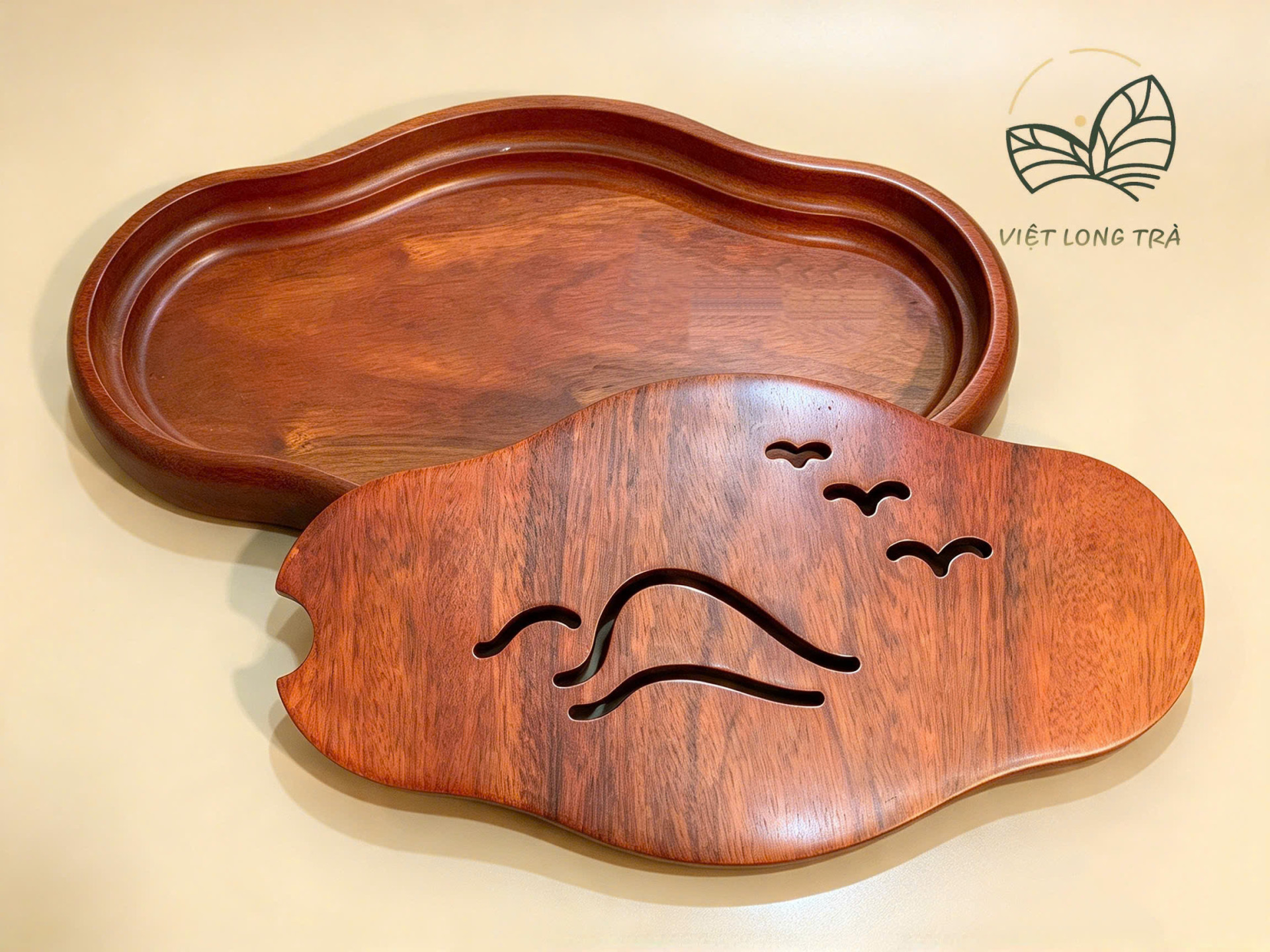 KHAY TRÀ HẢI ÂU - DÁNG ĐÁM MÂY - GỖ HƯƠNG - KÍCH THƯỚC 30.5X17.5X3.6 CM
