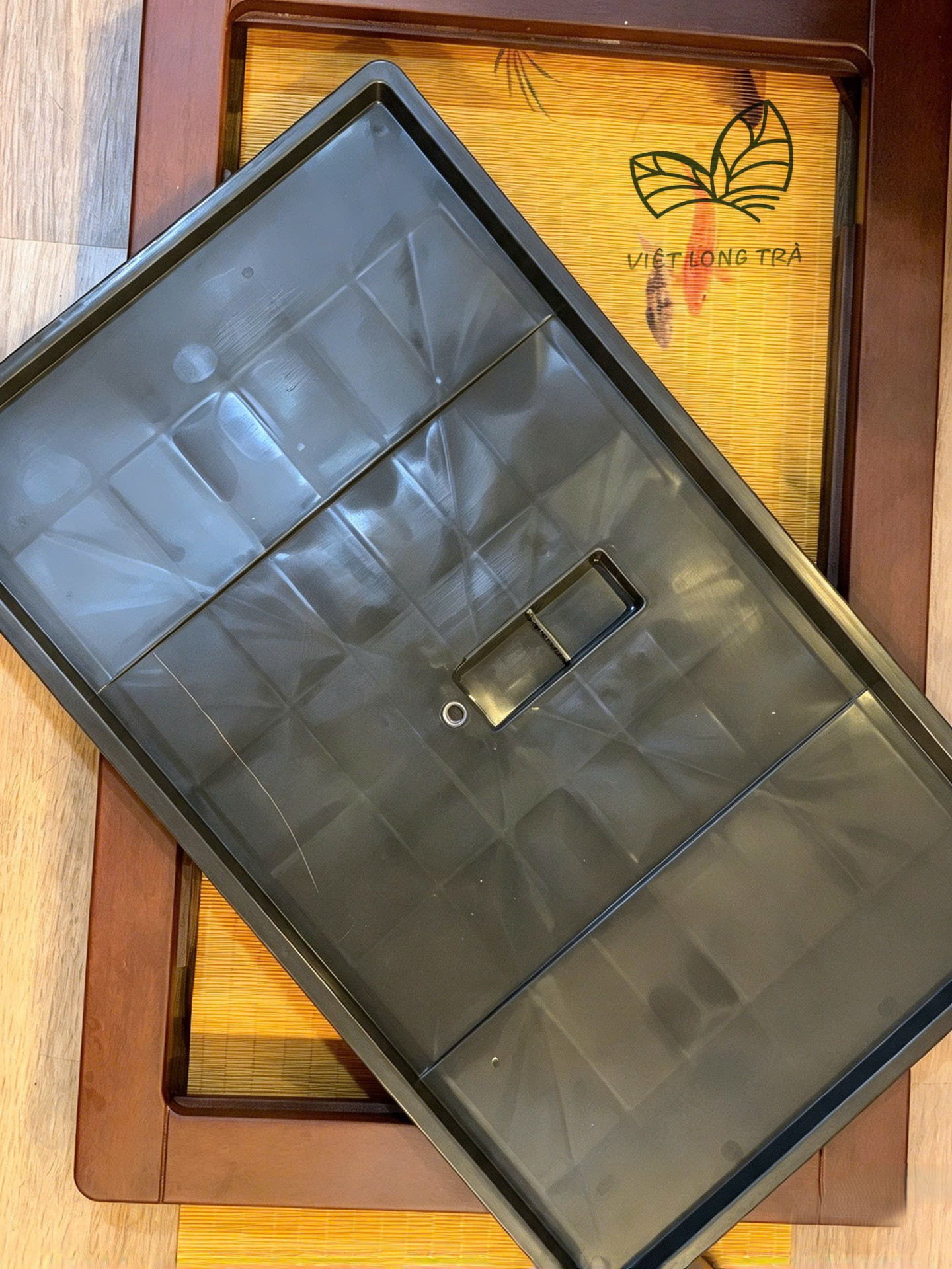 PREMIUM EBONY WOOD TEA TRAY - WITH PLASTIC DRAINAGE CHANNEL - SIZE 59X39X7CM
