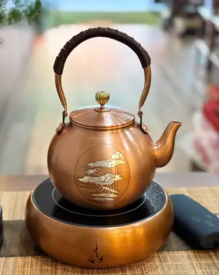 PREMIUM SILVER-PLATED HANDMADE BRASS KETTLE - BRASS KETTLE FOR BOILING TEA WATER - CAPACITY 1.6L