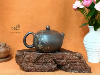 XISHI BAMBOO NODE TEAPOT - NIXING QINZHOU CERAMIC - 220ML - ARTISAN HU DONGLI