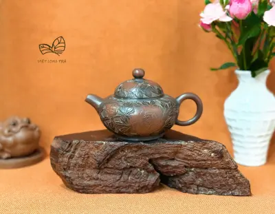 ẤM TRÀ HOA DĨNH HOA MẪU ĐƠN - GỐM NÊ HƯNG KHÂM CHÂU - 170ML - NGHỆ NHÂN HỒ ĐÔNG LỆ