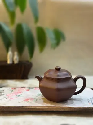 ZISHA LOTUS SEED SIX-SIDED TEAPOT - RAW QINGSHUINI ORE - ARTISAN HUANG ZIPING - FULLY HANDMADE