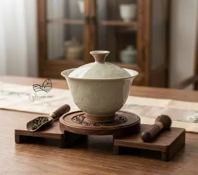 CHÉN KHẢI SỨ HỌA TIẾT ĐẮP NỔI HOA MẪU ĐƠN - DUNG TÍCH 130ML - GAIWAN