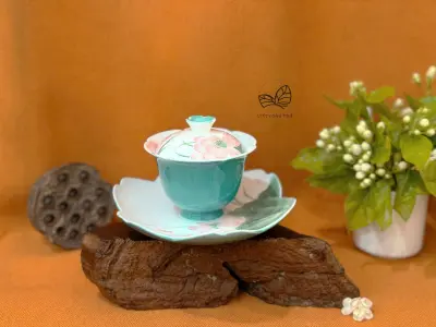 BREWING GAIWAN WITH UNIQUE HAND-PAINTED LOTUS - NATURAL JADE-GREEN COLOR - 100ML