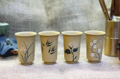 AROMA TASTING CUP, PLUM ORCHID CHRYSANTHEMUM BAMBOO, DUANNI CLAY - CAPACITY 50ML