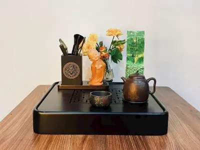 SMOKED BAMBOO TEA TRAY - SQUARE DESIGN - HIGHLY DURABLE - 35X6CM - LARGE SIZE