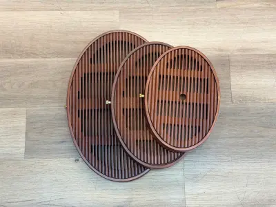 Oval Tea Tray "Spirit" — Smoked Bamboo — Medium Size 36 × 25.5 × 5 cm — Durable Tea Tray