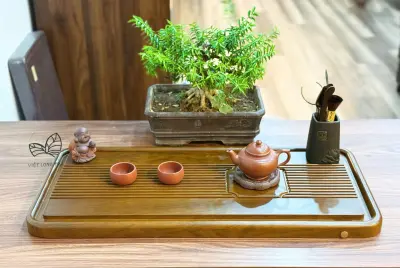 ĐỒNG PHÚC TEA TRAY - SOLID BAMBOO - ROSEWOOD-LACQUERED SURFACE - MEDIUM SIZE 70X32CM