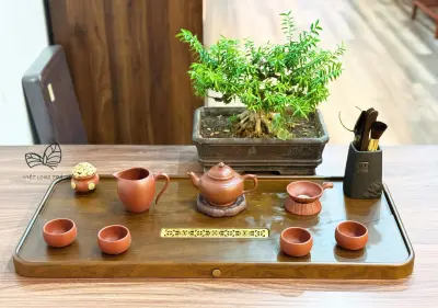 LƯU THỦY TEA TRAY - SOLID BAMBOO - ROSEWOOD-LACQUERED SURFACE - SMALL SIZE 70X32X3CM