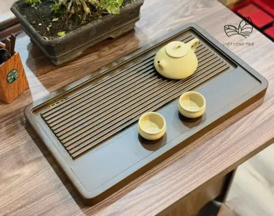 CẨM TÚ TEA TRAY - SOLID BAMBOO - WALNUT-LACQUERED SURFACE - SMALL SIZE 50X32X3CM