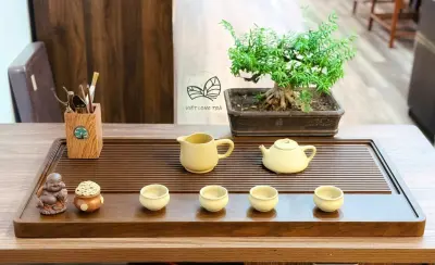 CẨM TÚ TEA TRAY - SOLID BAMBOO - WALNUT-LACQUERED SURFACE - LARGE SIZE 80X40X3CM
