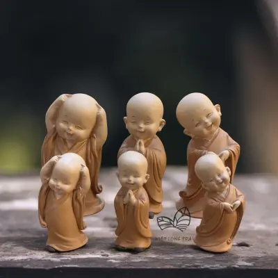 SET OF THREE CAREFREE LITTLE MONKS - MINI SIZE 8CM - SOLID CAST RESIN