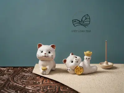 PET BÀN TRÀ MÈO KHO BÁU - THỎ HOÀNG ĐẠO - TRANG TRÍ BÀN TRÀ PHONG THỦY