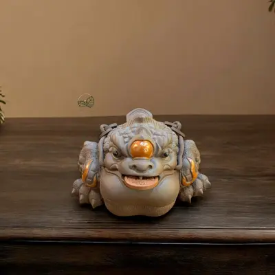 WEALTH-ATTRACTING CHANCHU MONEY TOAD - ZINI CLAY - HANDMADE - FENG SHUI TEA TABLE DECOR