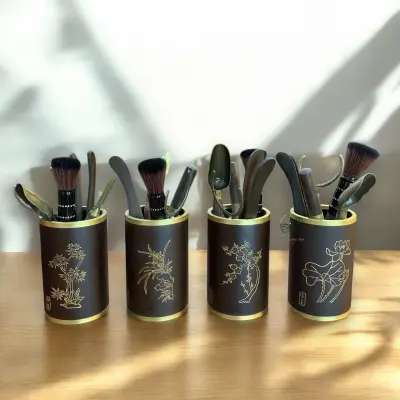 BAMBOO-TUBE TEA-WARE SET FOR THE TEA TABLE - 5 PIECES - AFFORDABLE, DURABLE, HANDSOME TEA WARE