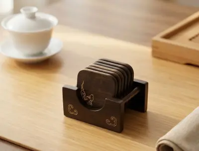 BỘ LÓT LY GỖ MUN HỌA TIẾT VÂN MÂY - BỘ 6 CÁI