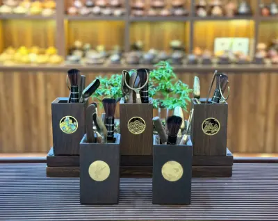 SQUARE EBONY WOOD TEA UTENSIL SET, 5 PIECES - DURABLE