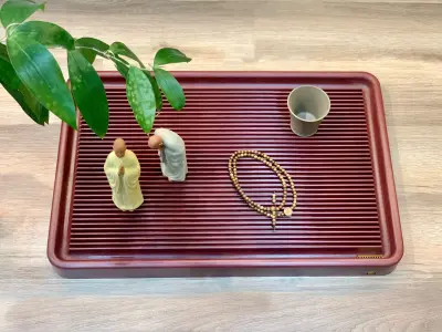 RED LACQUERED TEA TRAY, TALL — DIMENSIONS 60CM × 40CM × 5.5CM — ELEGANT TEA TRAY