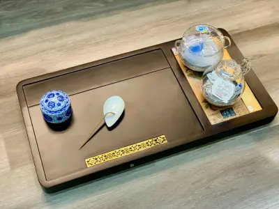 SOLID EBONY TEA TRAY — BUILT-IN KAMJOVE H9 ELECTRIC STOVE — 85 × 45 × 5CM — ELEGANT TEA TRAY