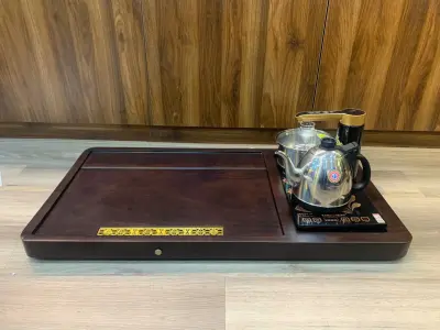SOLID EBONY TEA TRAY — 85 × 45 × 5CM — BUILT-IN KAMJOVE K9 ELECTRIC STOVE