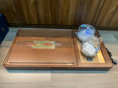 SOUTH AFRICAN ROSEWOOD TEA TRAY — DIMENSIONS 85 × 45 × 5CM — WITH KAMJOVE H9 ELECTRIC STOVE