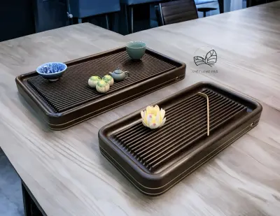 BLACK LACQUERED TEA TRAY WITH GOLD TRIM — SIZE 40 × 20 × 5CM — DURABLE TEA TRAY